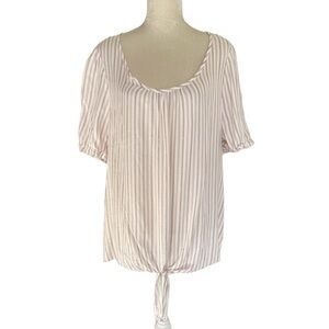 Retrology Beige Striped Tie Front Top Blouse Lightweight Short Sleeves S